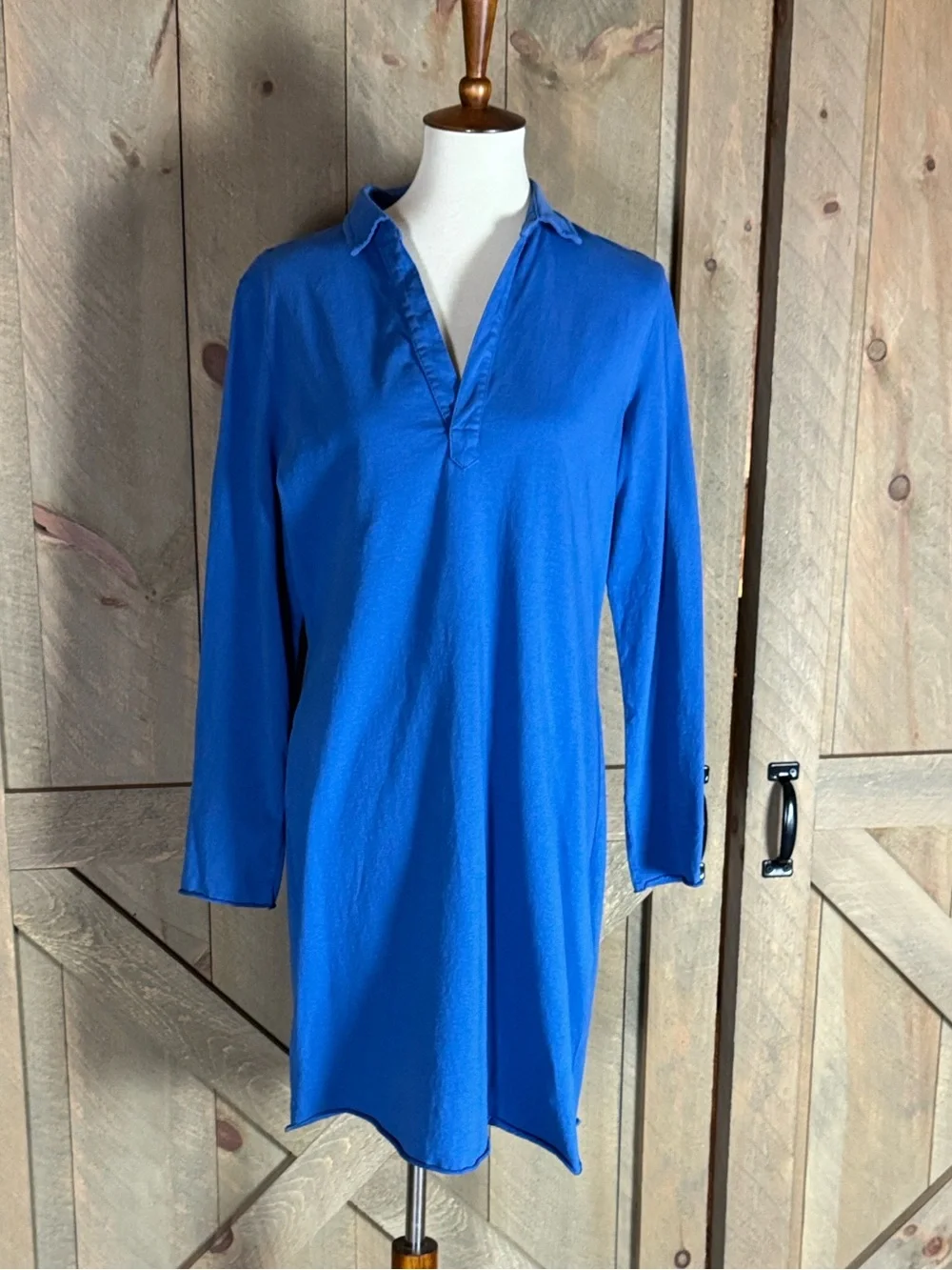 Frank & Eileen Nicole royal blue Henley popover dress Size Large 100% cotton - Picture 3 of 12